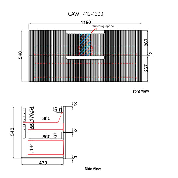Technical drawing of a rectangular object with dimensions labeled