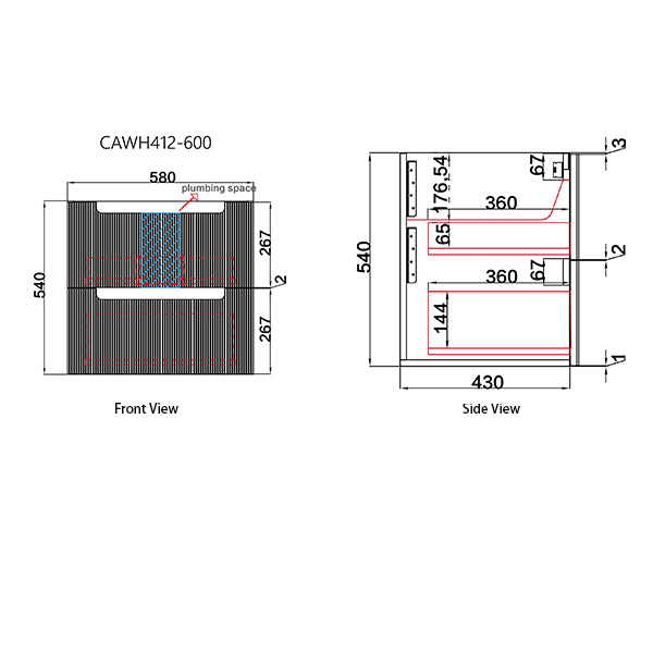 Technical drawing of a product with dimensions labeled