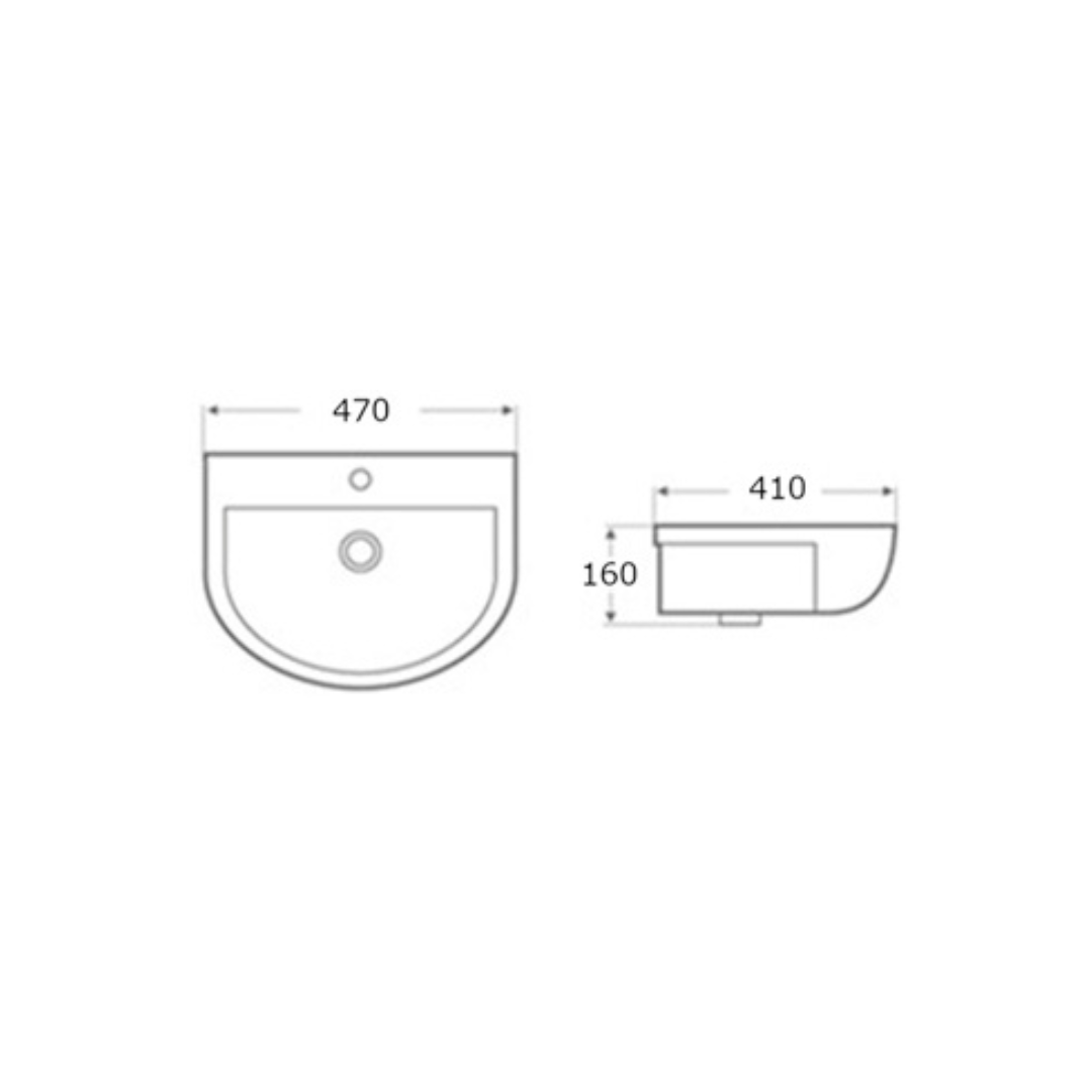 Wall Hung Basin - Half Circle drawing