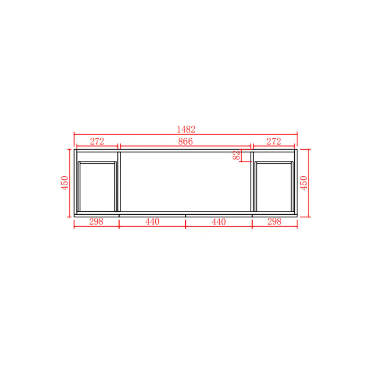 Technical drawing of a window with dimensions labeled