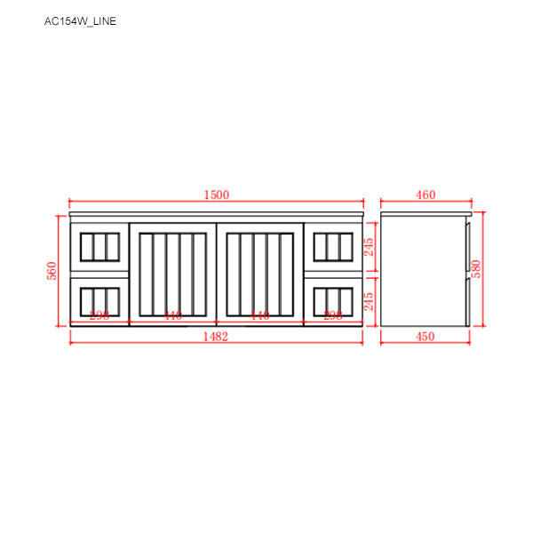 Technical drawing of a building facade with dimensions
