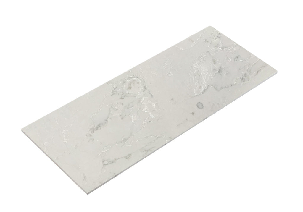 Rectangular marble tile with gray and white pattern on a white background