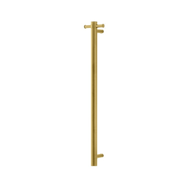 Round Vertical Brushed Brass Electric Heated Towel Rack – Single Bar