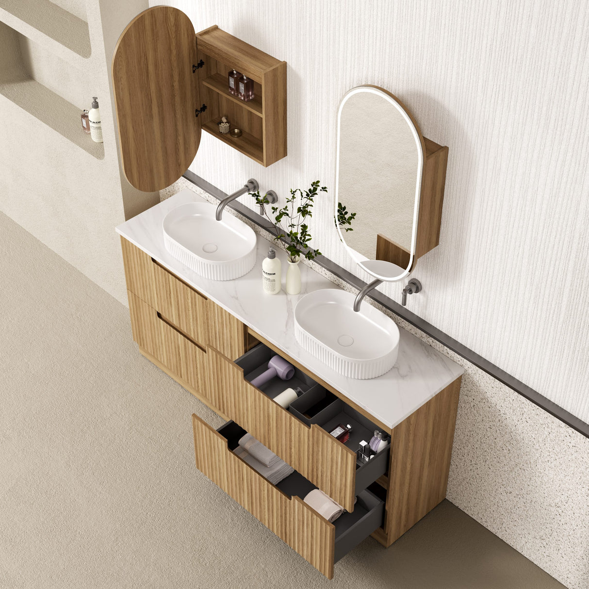 Lovina 1800mm Harvest Oak Floor Standing Vanity top view