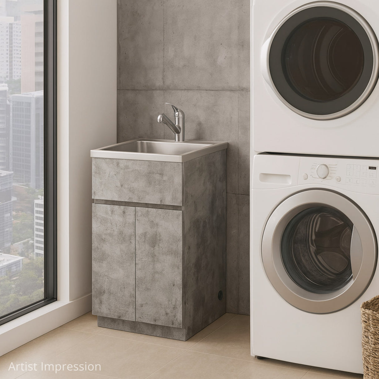 Zen 554 x 454mm Marble Look Stainless Steel Laundry Tub