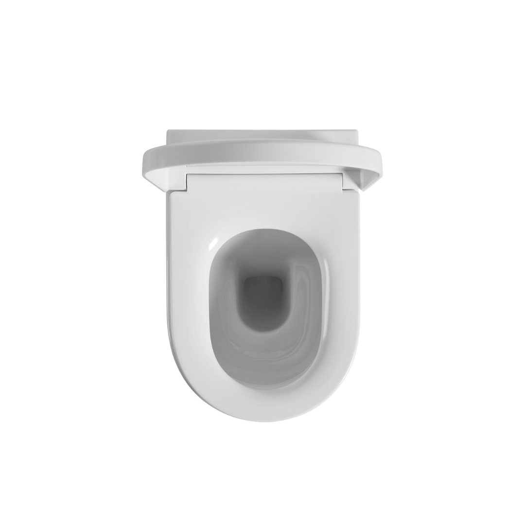 Avery Glossy White Wall Faced Toilet top view