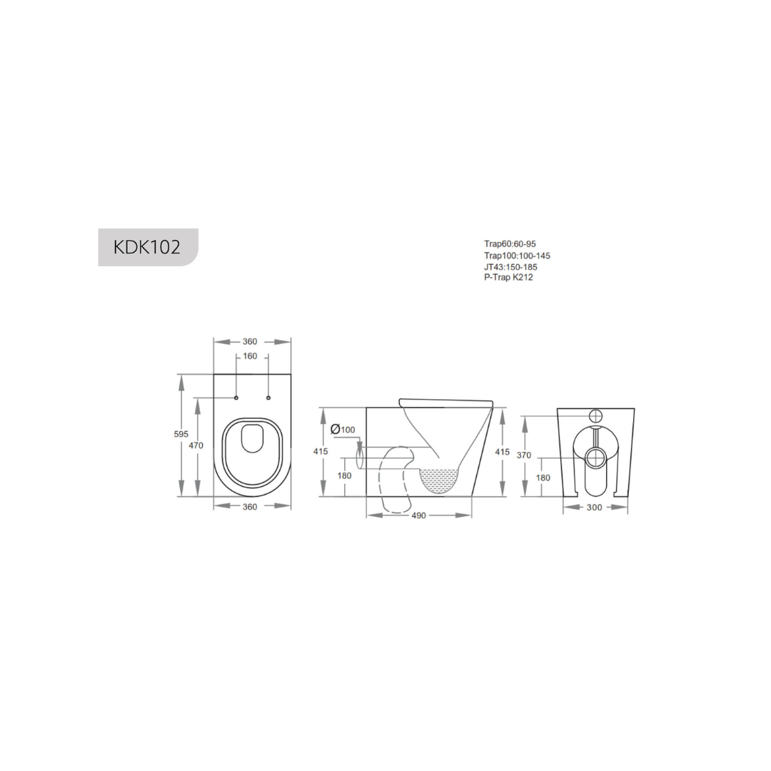 Avery Glossy White Wall Faced Toilet drawing