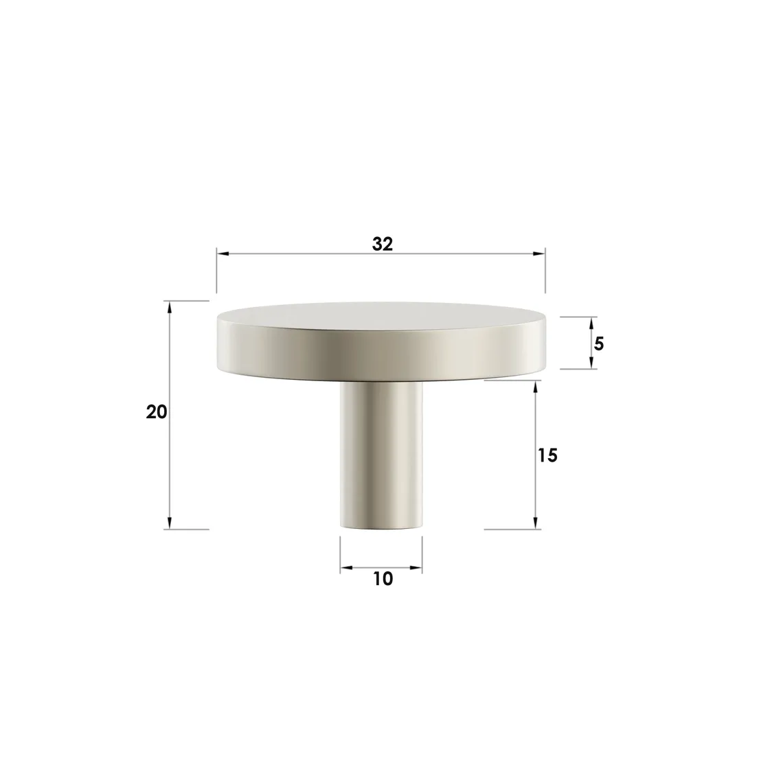 Chloe 32mm Brushed Nickel Handle with measurement details