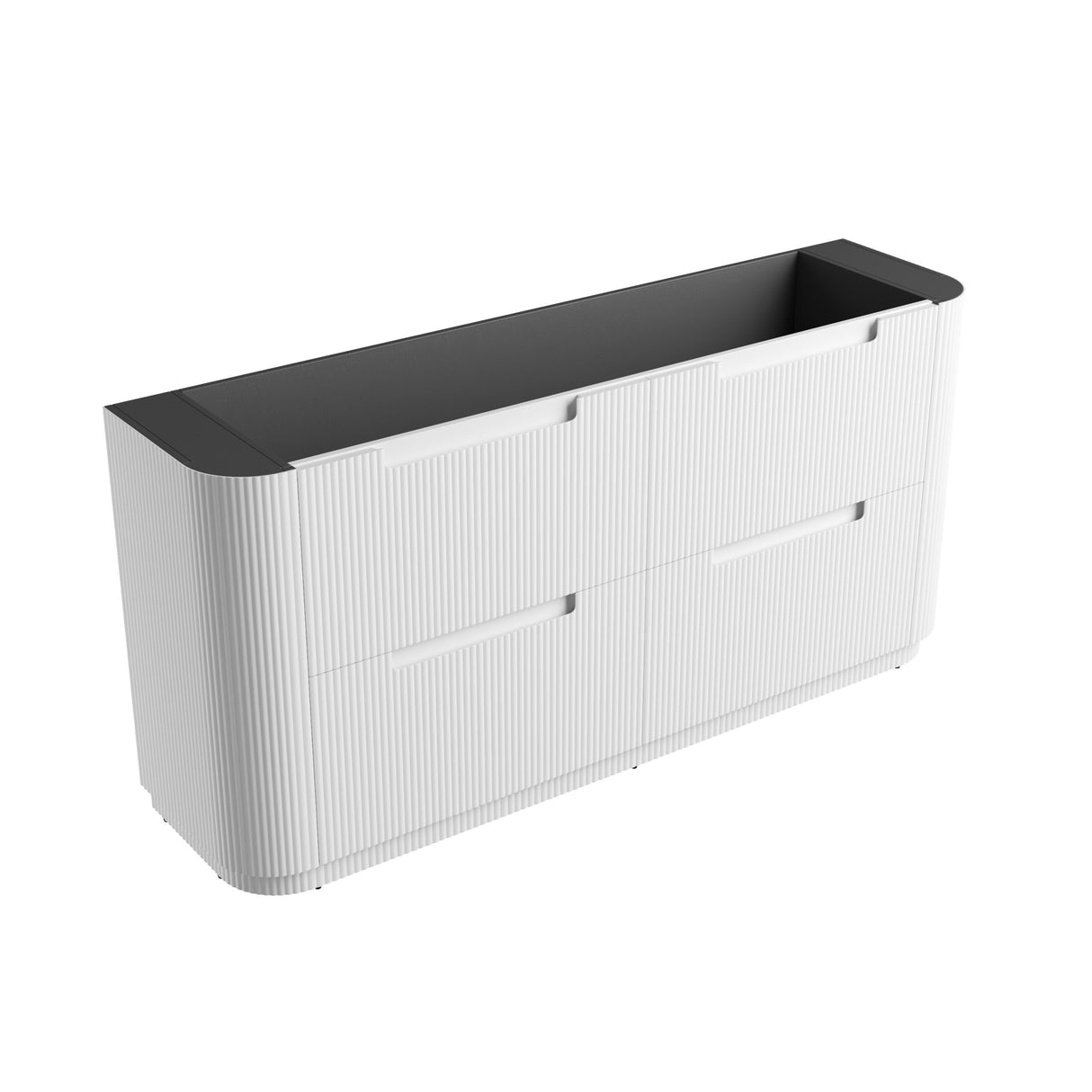 White rectangular planter with black top on a white background