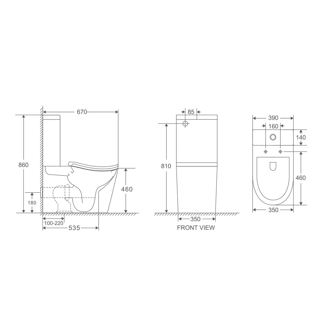 Technical dimension diagram of a wall-mounted toilet with front and side views, showing measurements in millimeters on a white background.