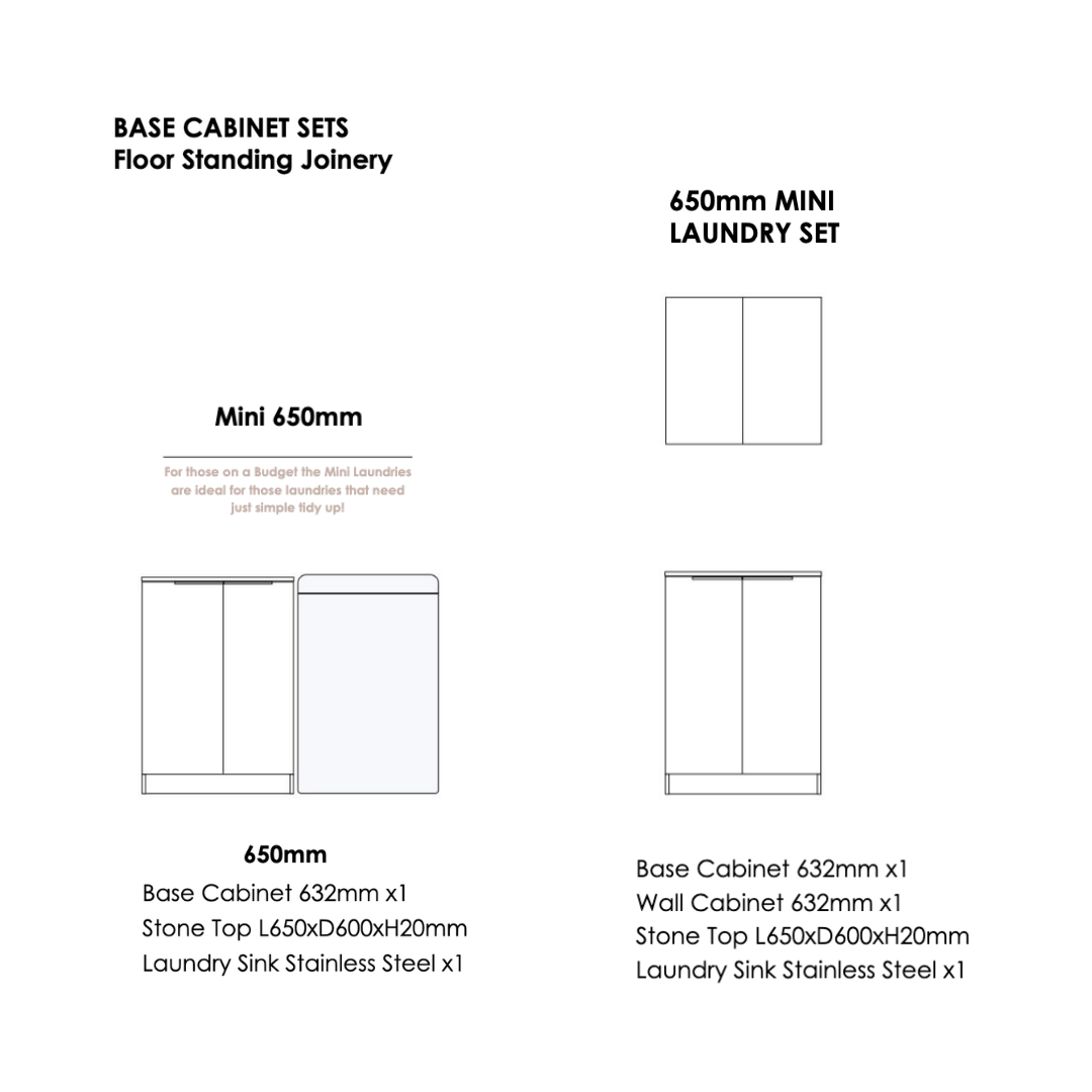 Layout using Laundry Base Cabinet set and Mini Laundry set in 650mm