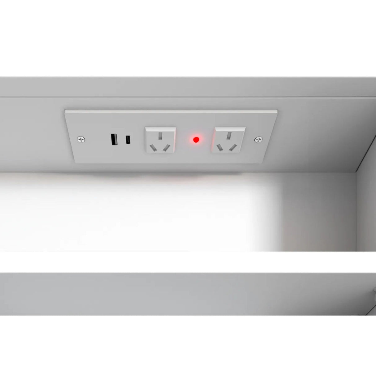 Electrical outlet panel with multiple sockets on a white background