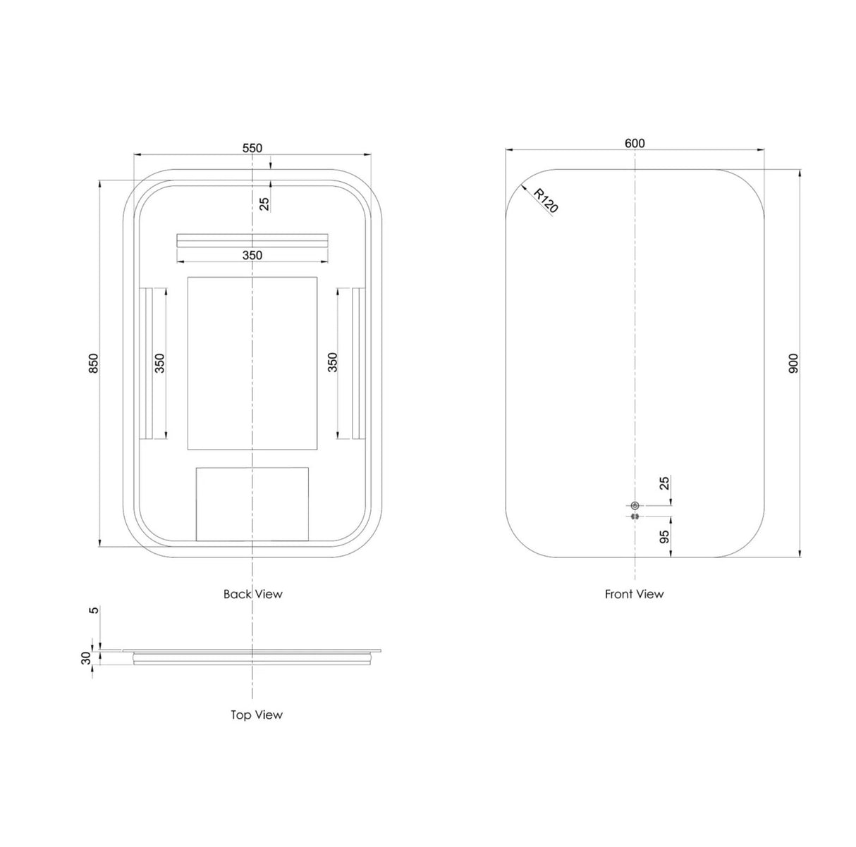 Technical drawing of a rectangular object with dimensions labeled
