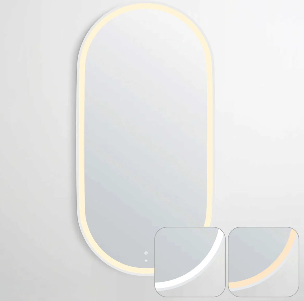 oval mirror with a yellow frame on a light gray background