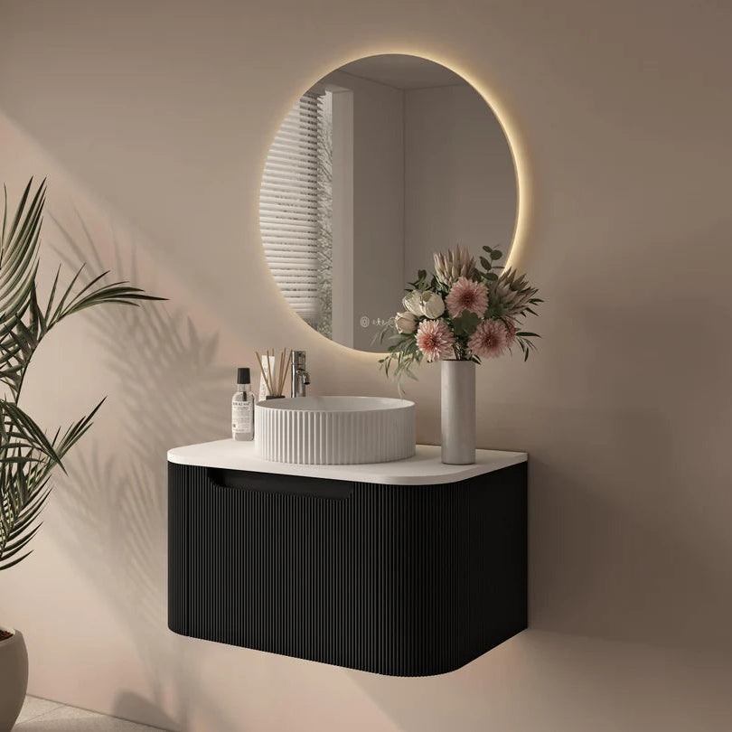 side view linley 750mm black wall hung vanity front view