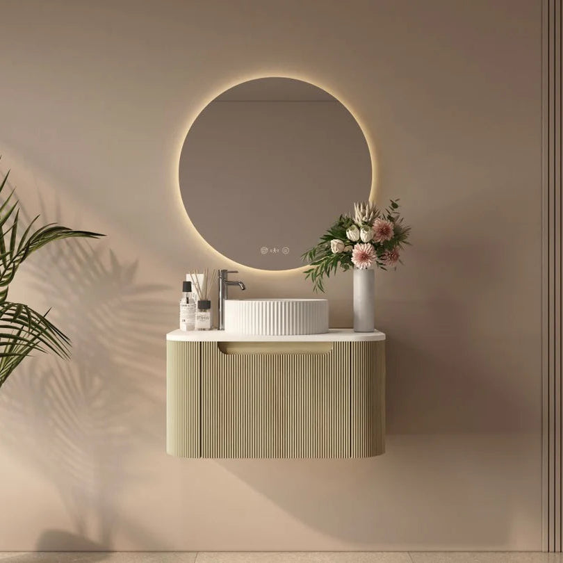 linley 750mm bur oak wall hung vanity front view