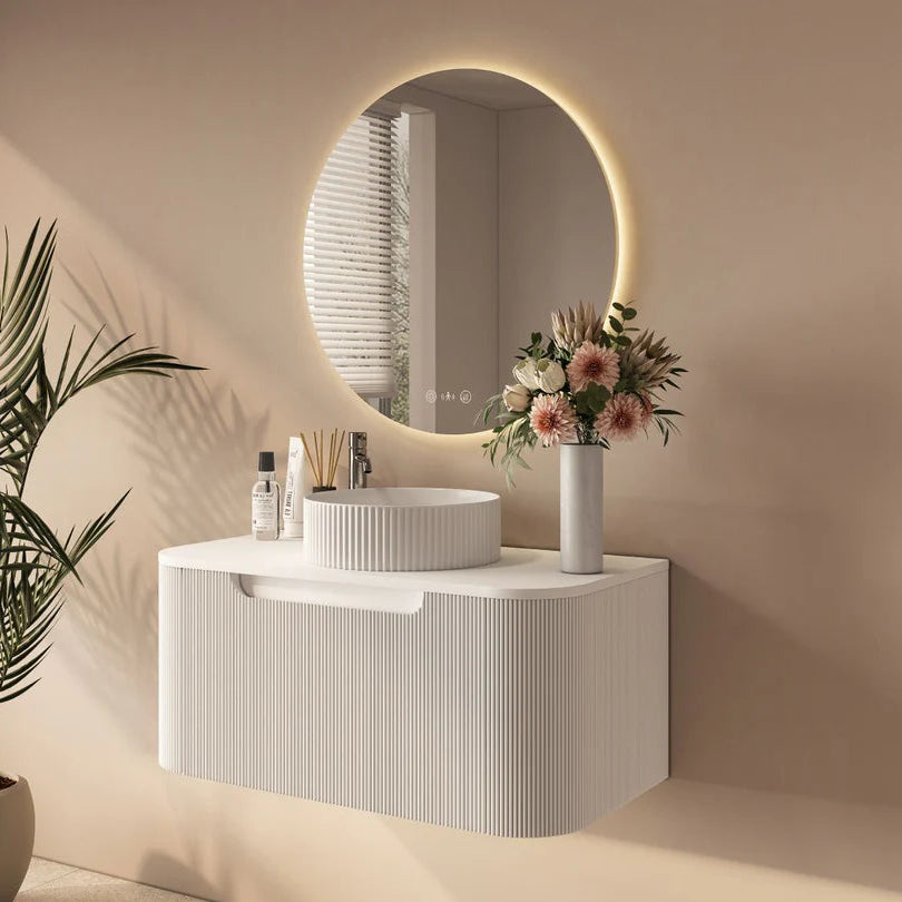linley 900mm white wall hung vanity side view