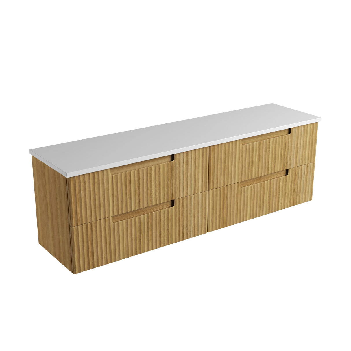 Wooden cabinet with white countertop on a white background