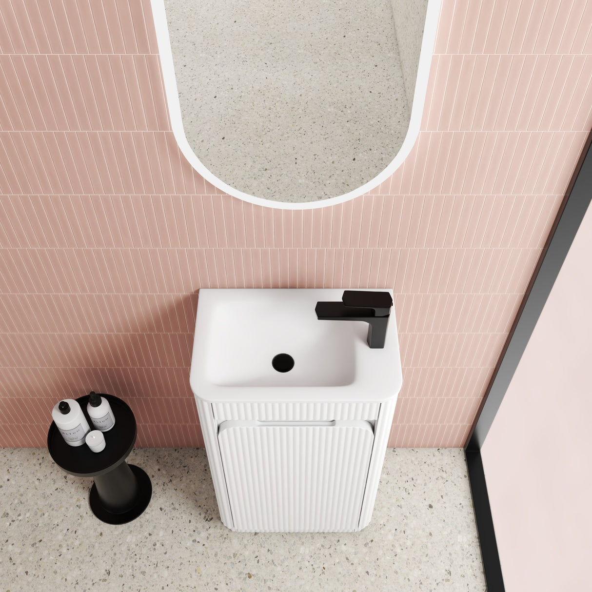 Mini Hartelle 470mm Matte White Floor Standing Vanity - Fluted top view