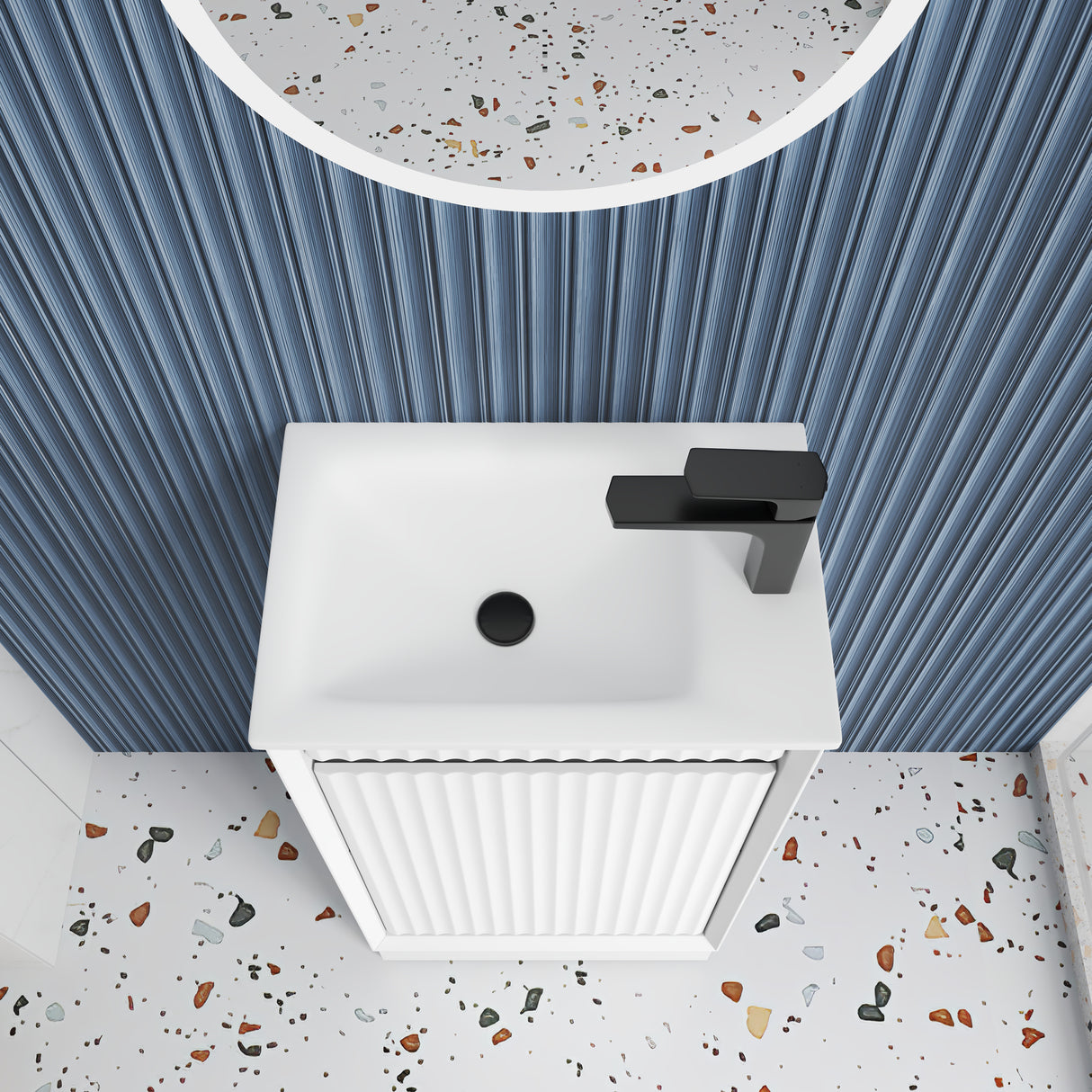 Mini Ravia 450mm Matte White Floor Standing Vanity - Fluted top view