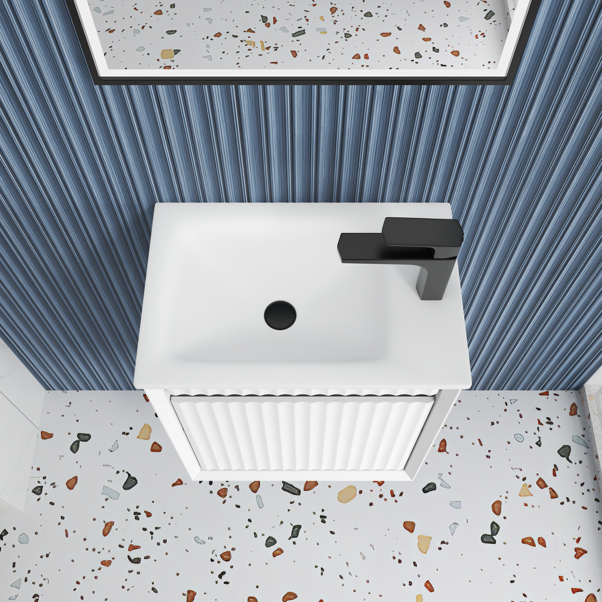 Mini Ravia 450mm Matte White Wall Hung Vanity - Fluted top view