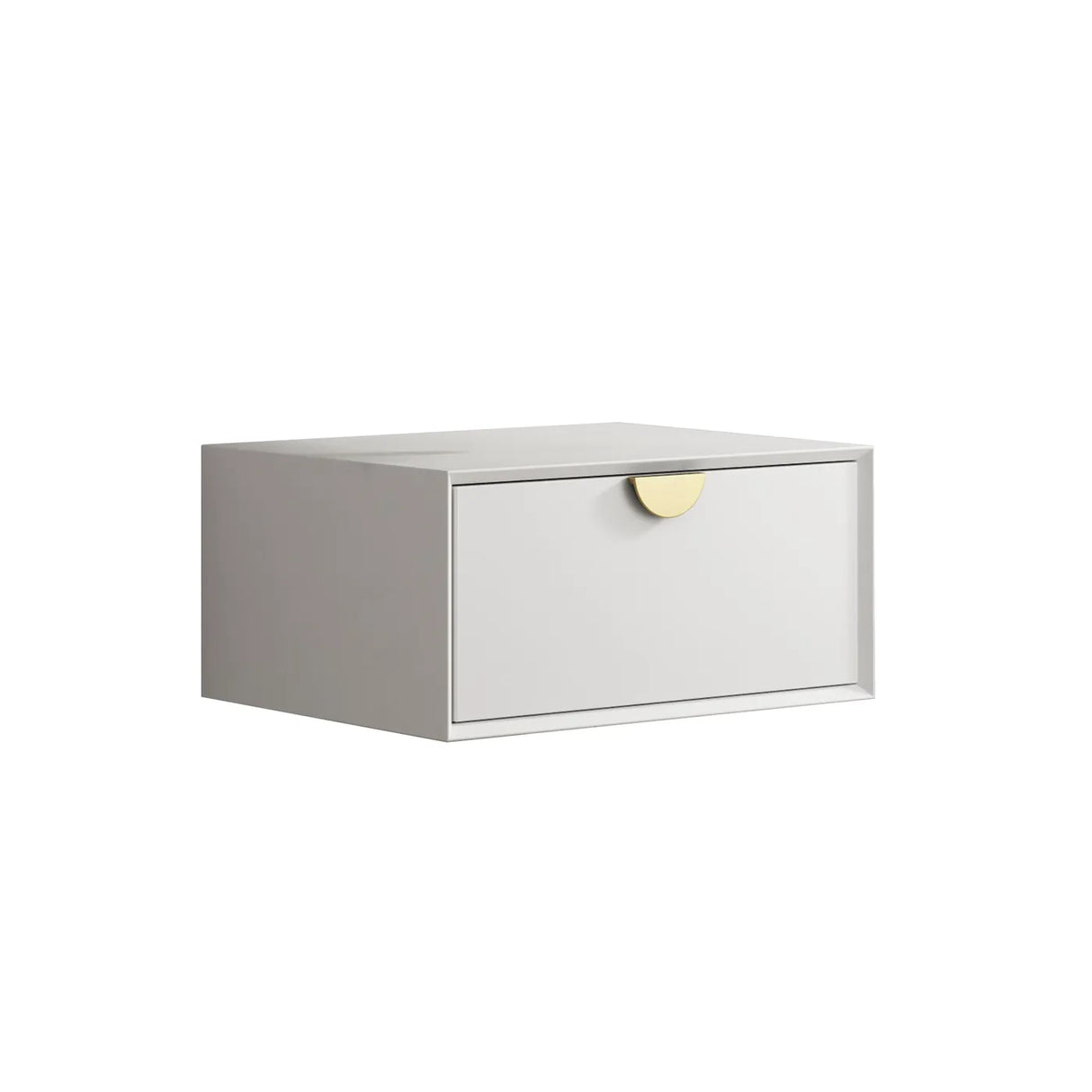 White storage box with a gold handle on a white background