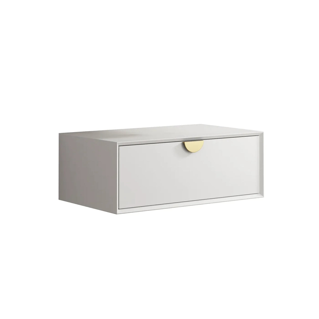 White drawer with a gold handle on a white background