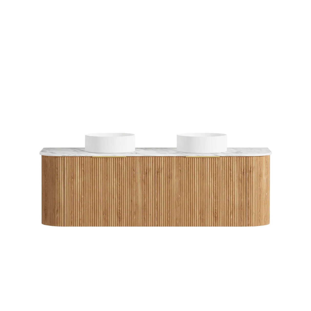 Wooden vanity with white countertop on a white background