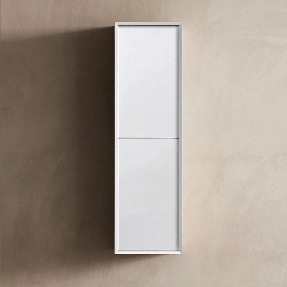 White cabinet on a beige wall