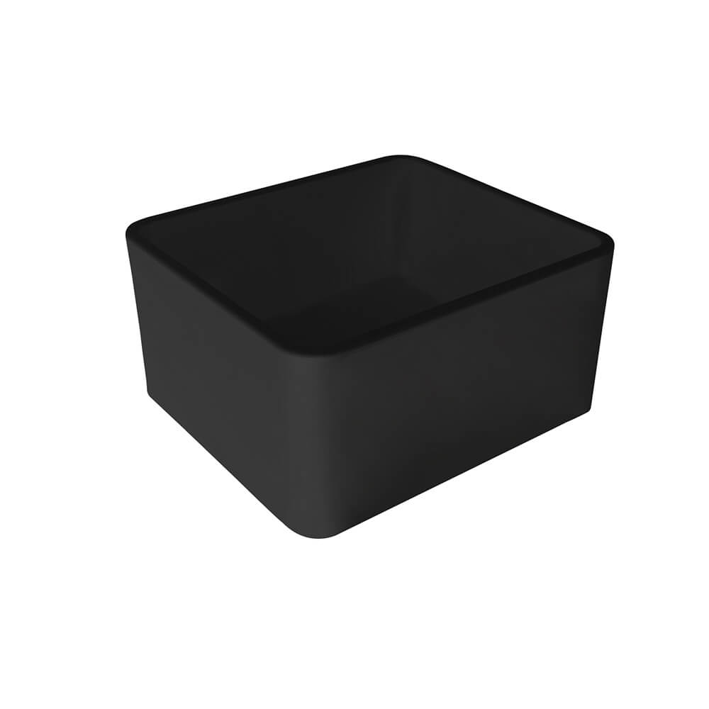 Black rectangular block on a white background