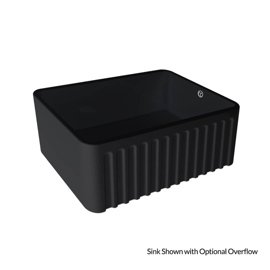 Black rectangular sink on a white background