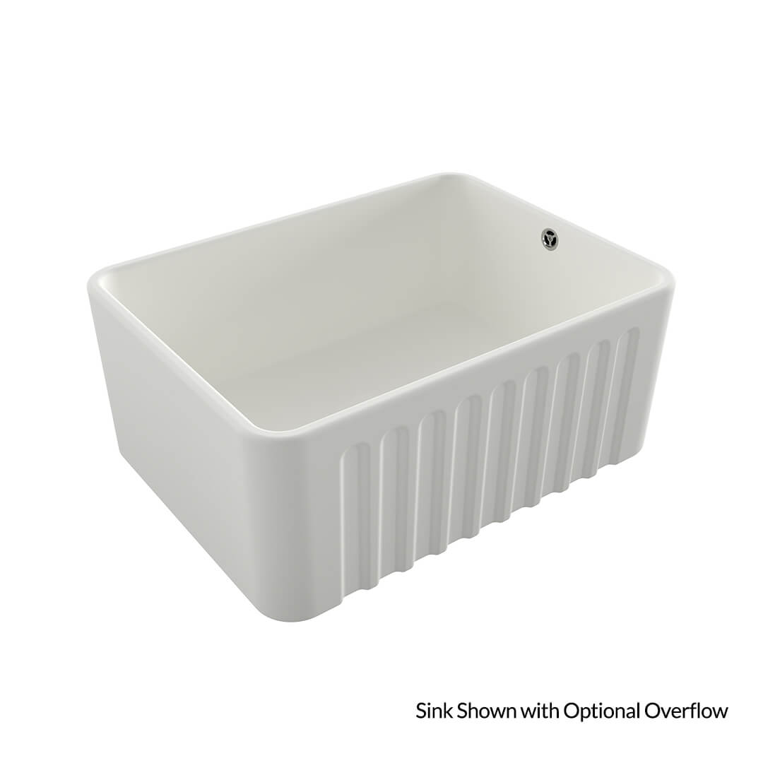 White rectangular sink with ribbed design on a white background