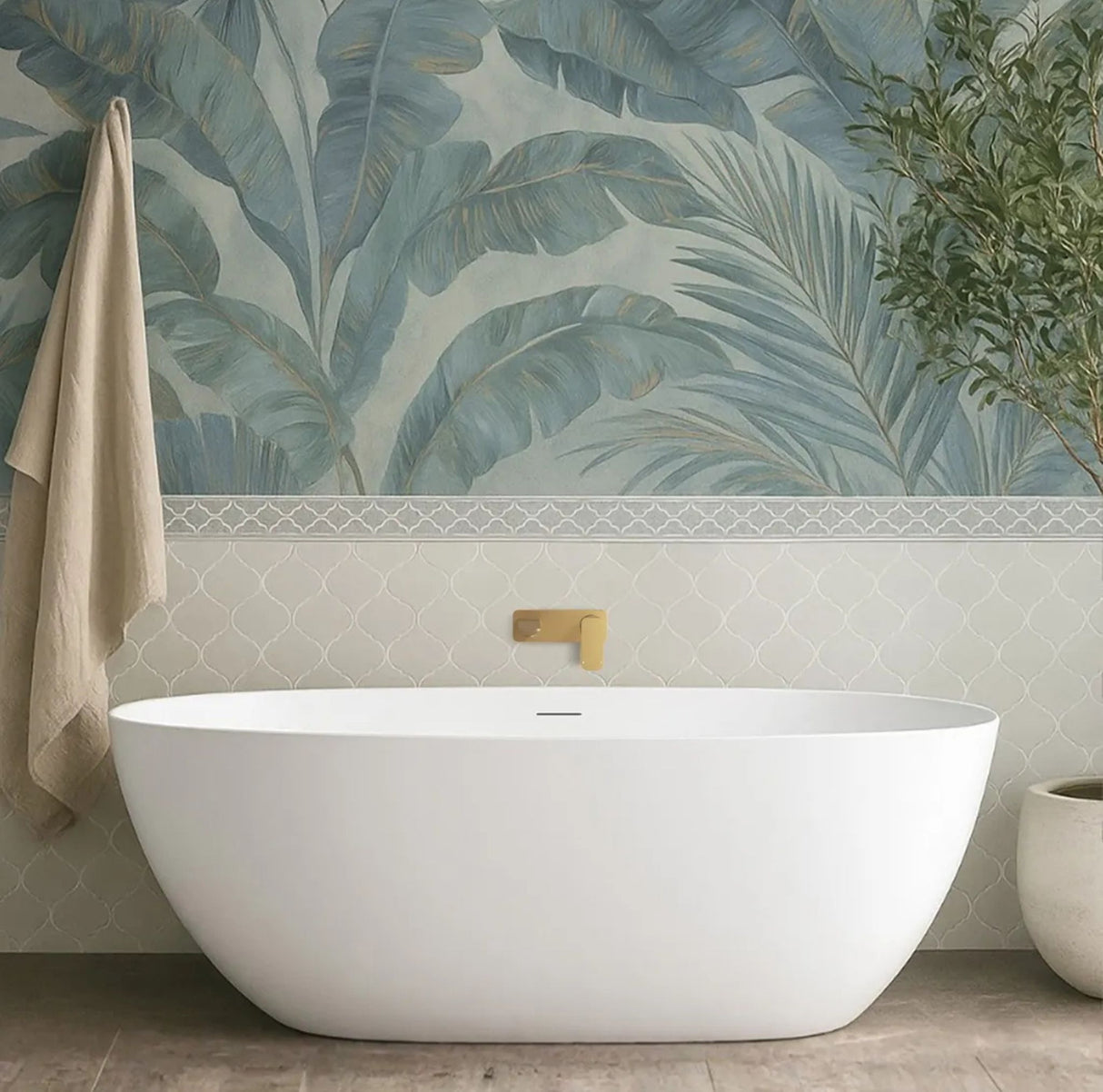 modern bathroom with Attica Manolo 1530mm Matte White Bath with Overflow