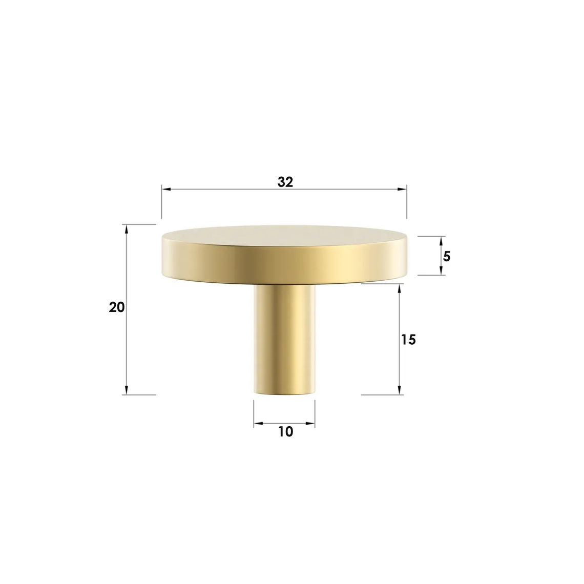 Chloe 32mm Brushed Brass Handle measurement details