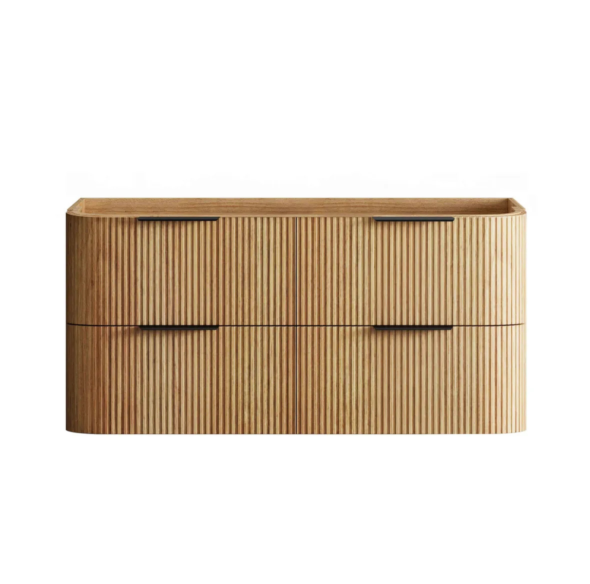 Wooden drawer unit with two compartments on a white background