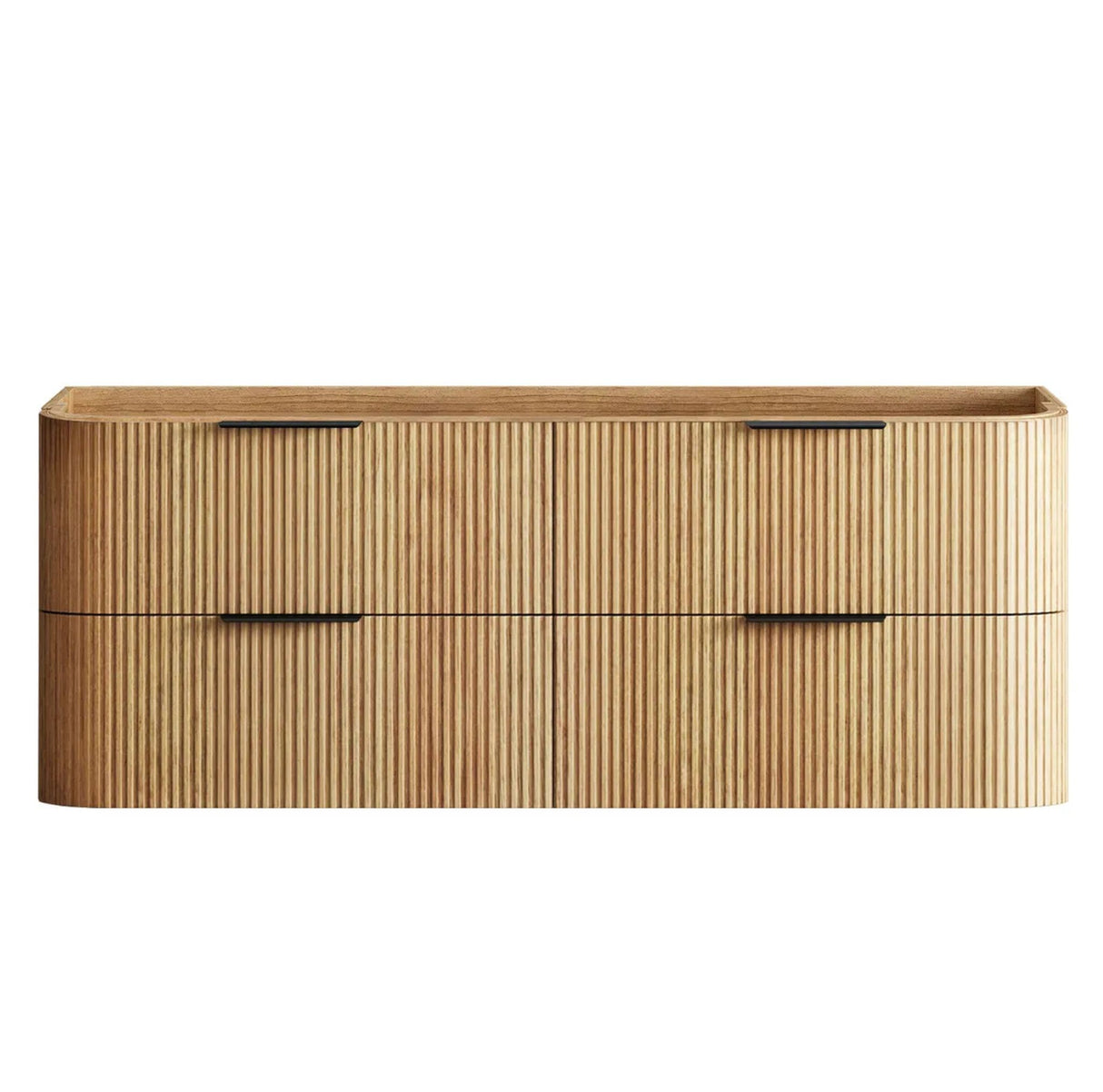 Wooden drawer unit with a ribbed texture on a white background