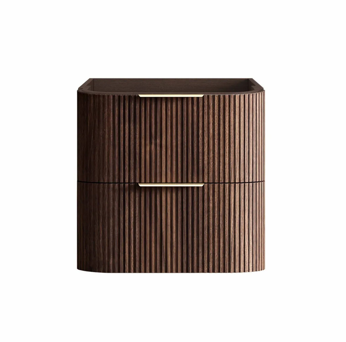 Wooden cabinet with two drawers on a white background