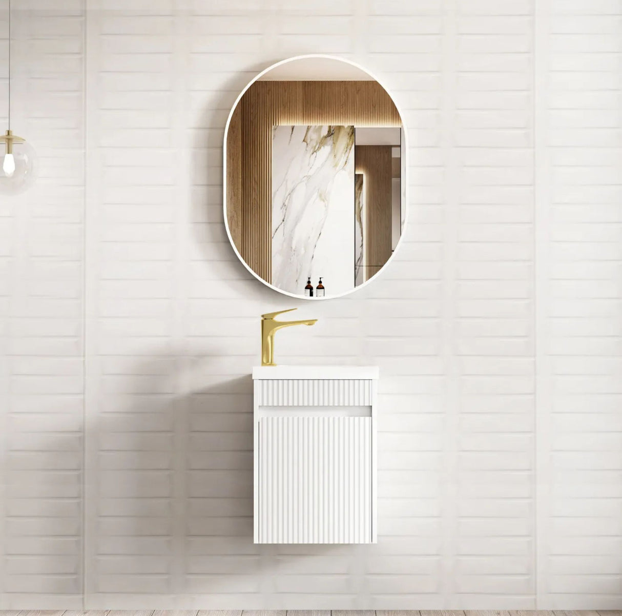 Mini Ensuite 400mm Matte White Wall Hung Vanity with Basin - Fluted