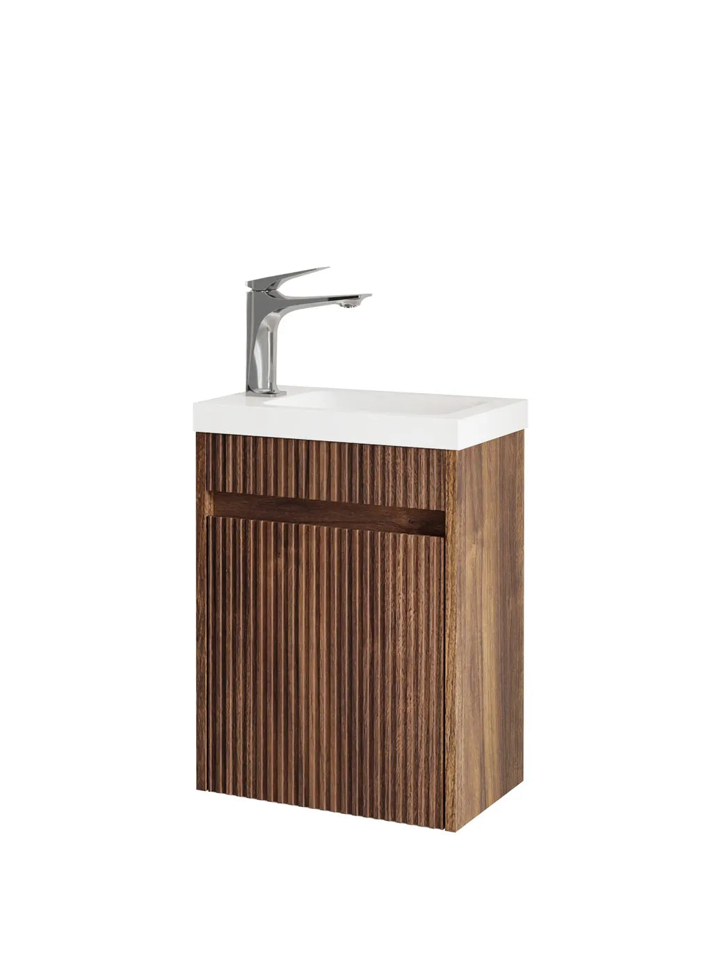 Mini Ensuite Vanity 400mm Sable Walnut Fluted Vanity side view