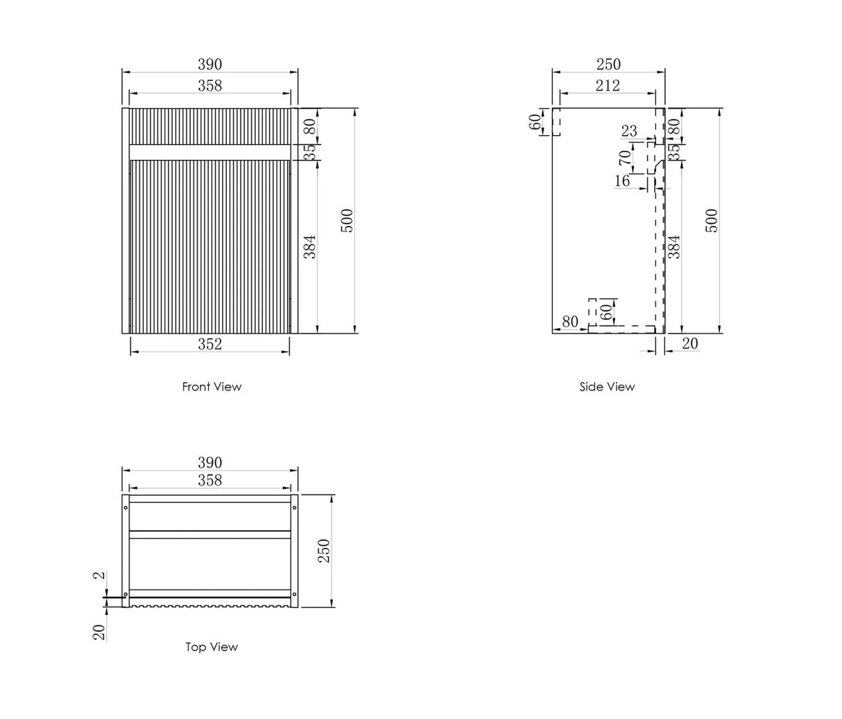 Mini Ensuite Vanity 400mm Sable Walnut Fluted Vanity drawing