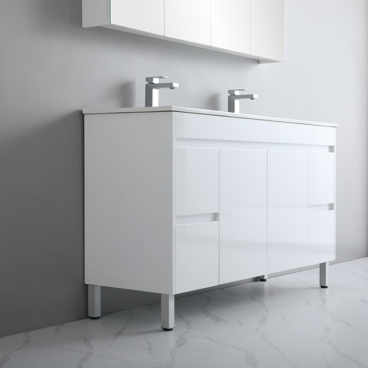 side view 1500mm white polar free standing vanity