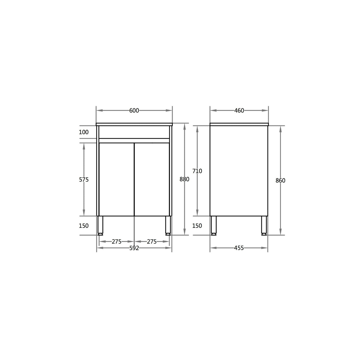 drawing polar 600mm white free standing vanity