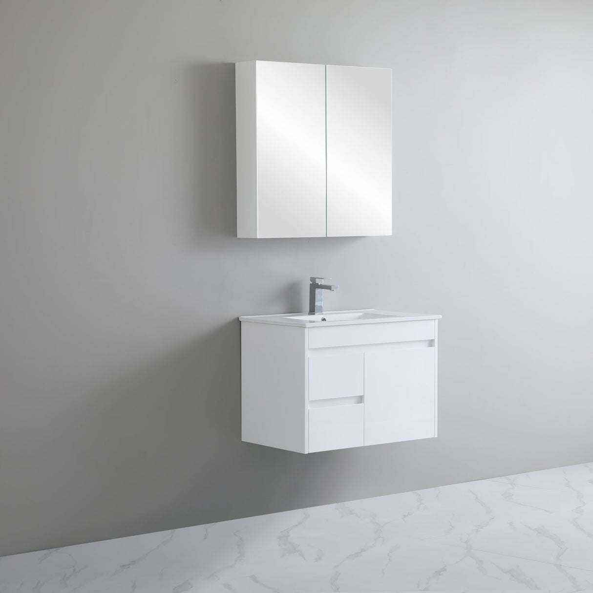 side view left side 750mm white polar vanity wall hung