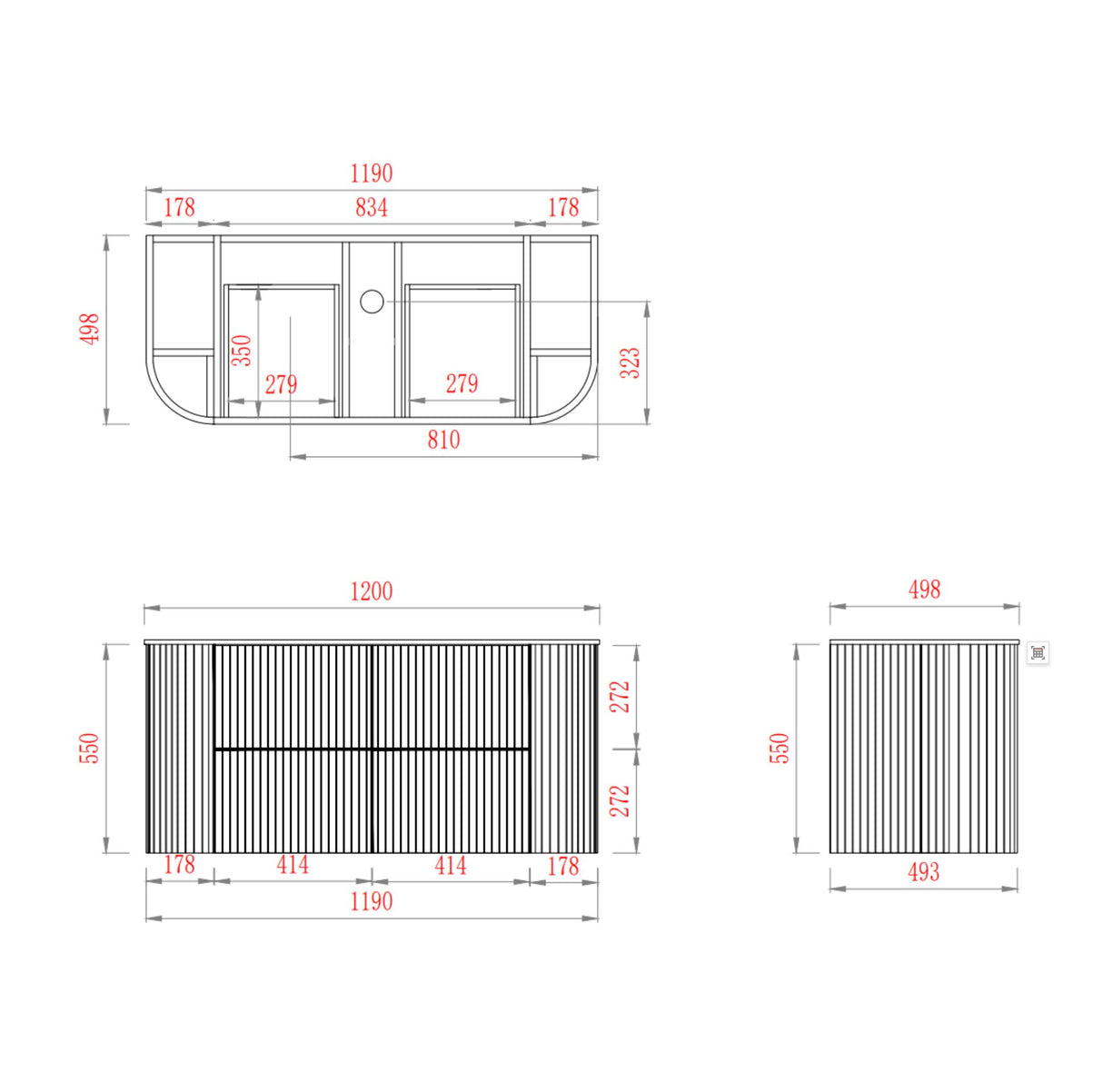 CETO Artis-D 1200mm Wall Hung Vanity Drawing