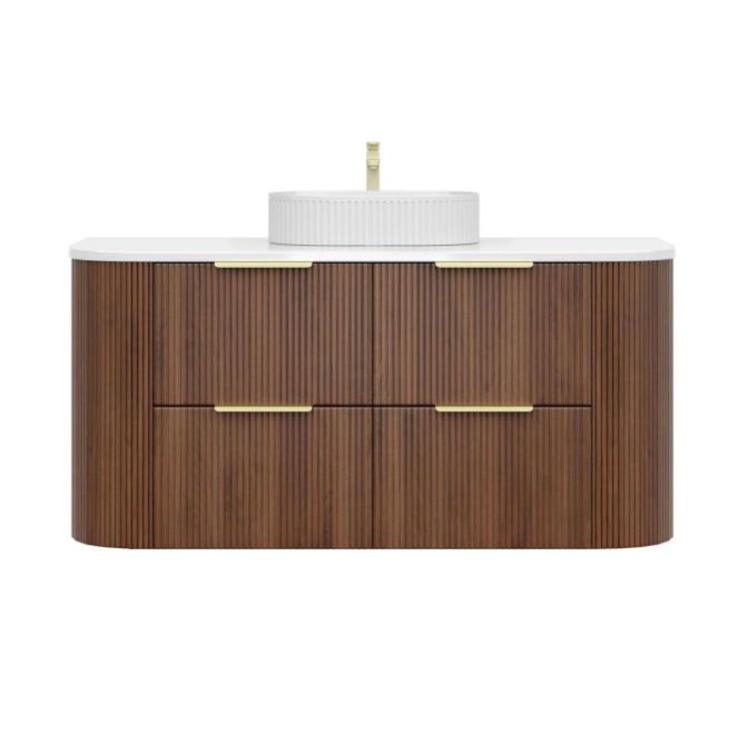 CETO Artis-D 1200mm Walnut Wall Hung Vanity with white background