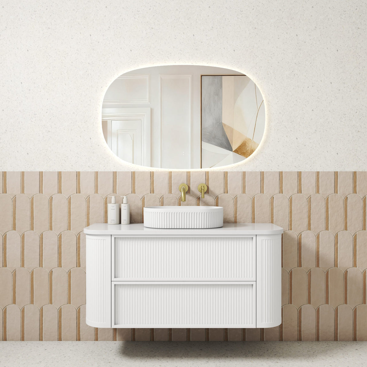 Ramee 1200mm Matte White Wall Hung Vanity - Fluted front view