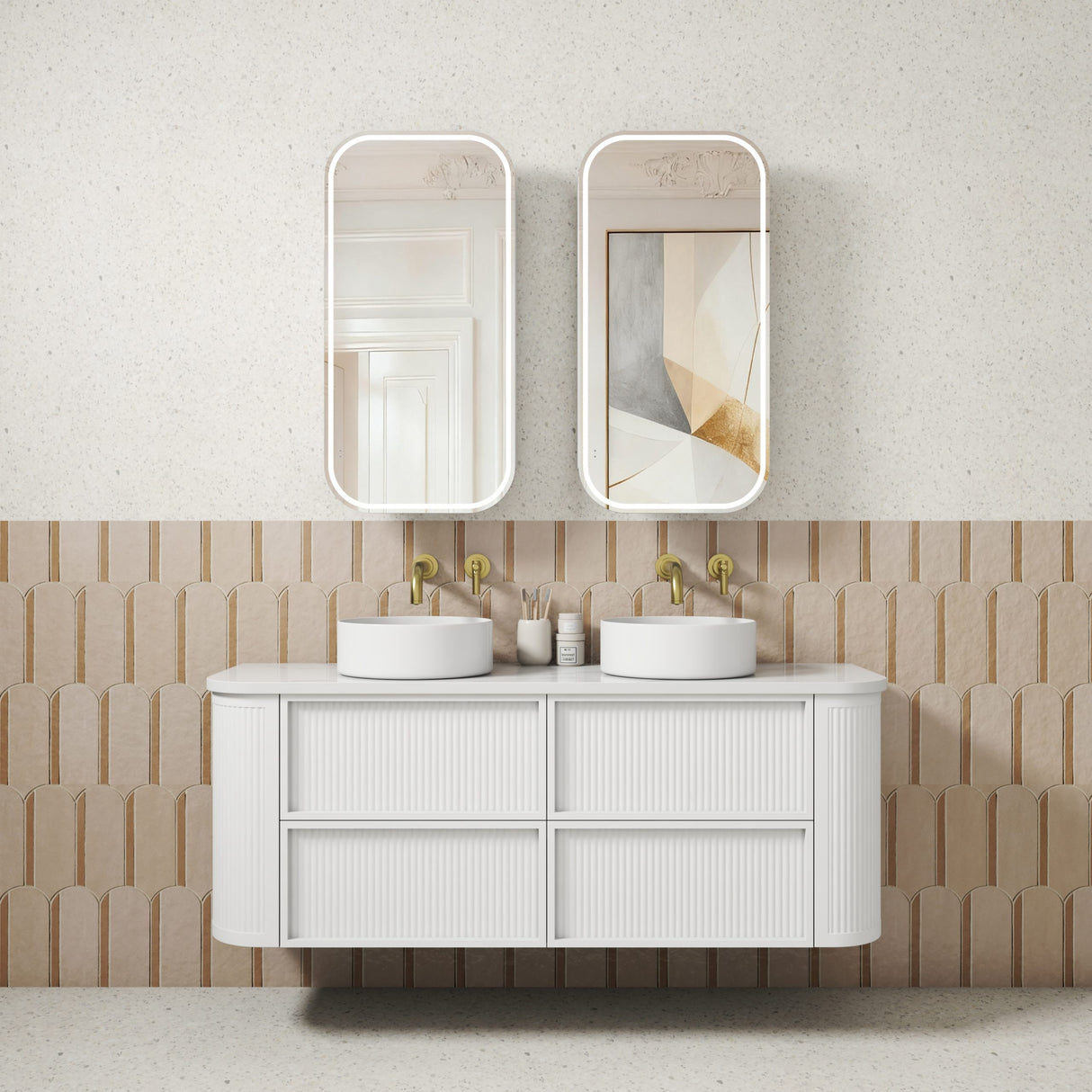 Ramee 1500mm Matte White Wall Hung Vanity - Fluted front view