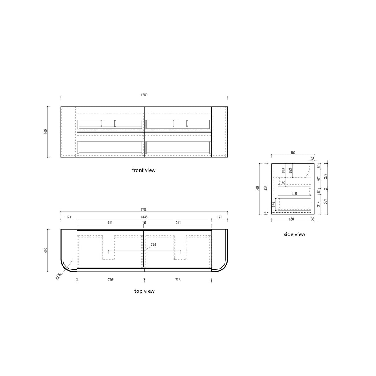 Ramee 1800mm Matte White Wall Hung Vanity - Fluted drawing