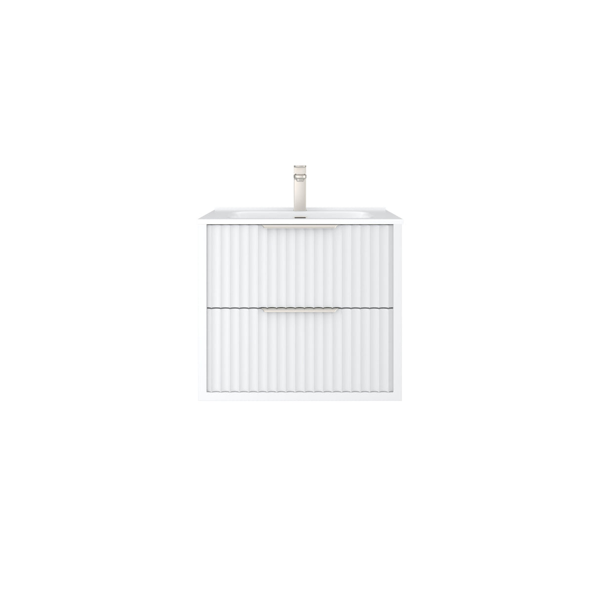 Bathroom vanity with white countertop and striped pattern on a white background