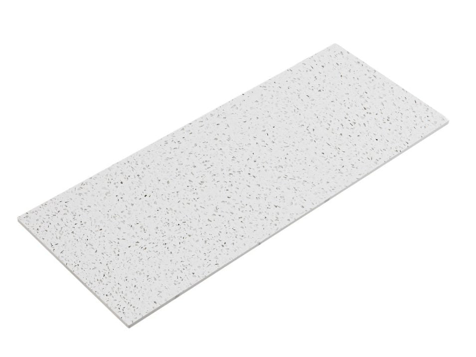Rectangular white bath mat with speckled pattern on a white background